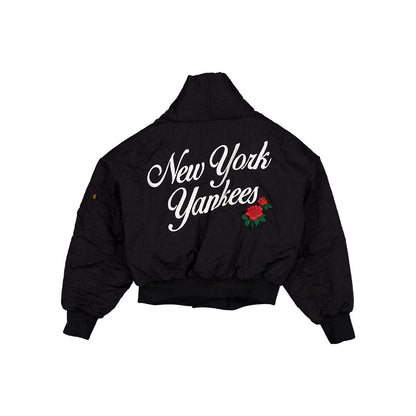 Women New York Yankees MLB x Alpha Industries Black Nylon Shawl Collar Bomber Jacket