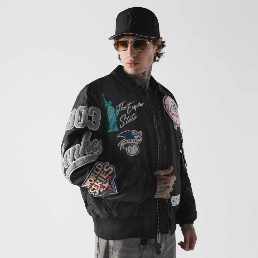 New York Yankees MLB x Alpha Industries Black Collared Bomber Jacket
