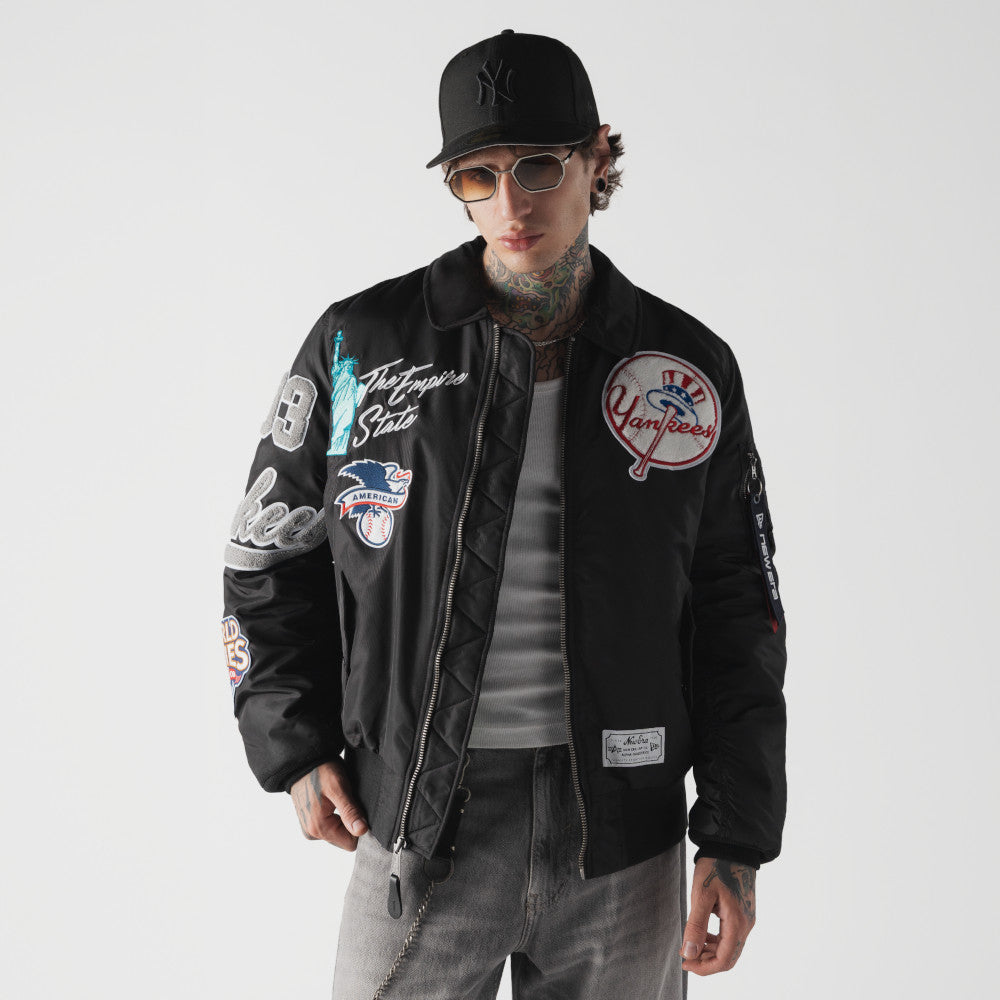 New York Yankees MLB x Alpha Industries Black Collared Bomber Jacket
