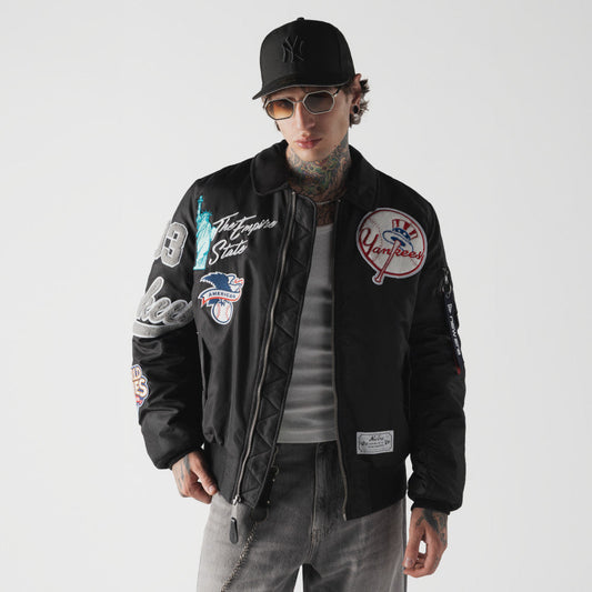 New York Yankees MLB x Alpha Industries Black Collared Bomber Jacket