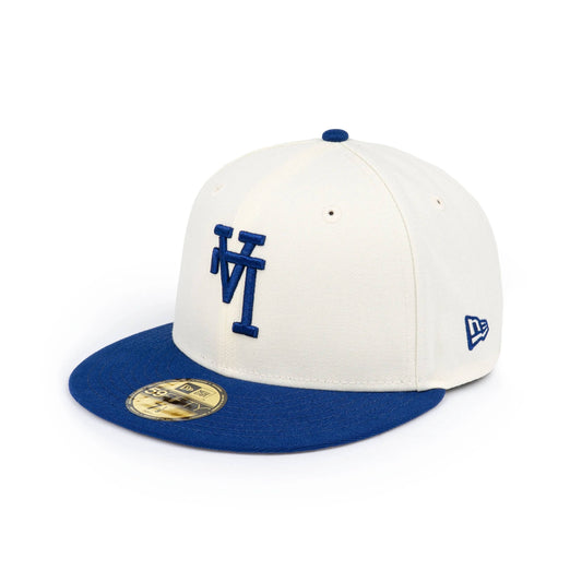 59FIFTY Los Angeles Dodgers Upside Down Dark Royal Visor Chrome White Fitted
