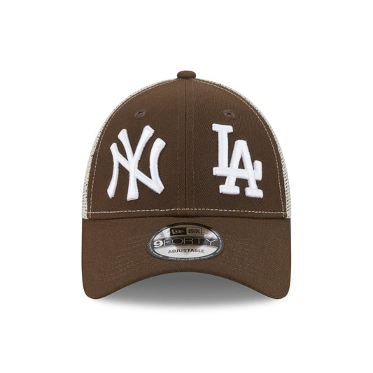 9FORTY Trucker New York Yankees & Los Angeles Dodgers 75th World Series Walnut Stone Snapback