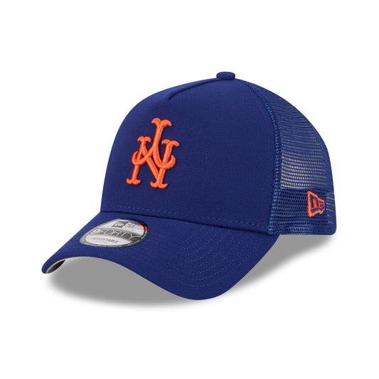 9FORTY A-Frame Trucker New York Mets Upside Down Dark Royal Snapback